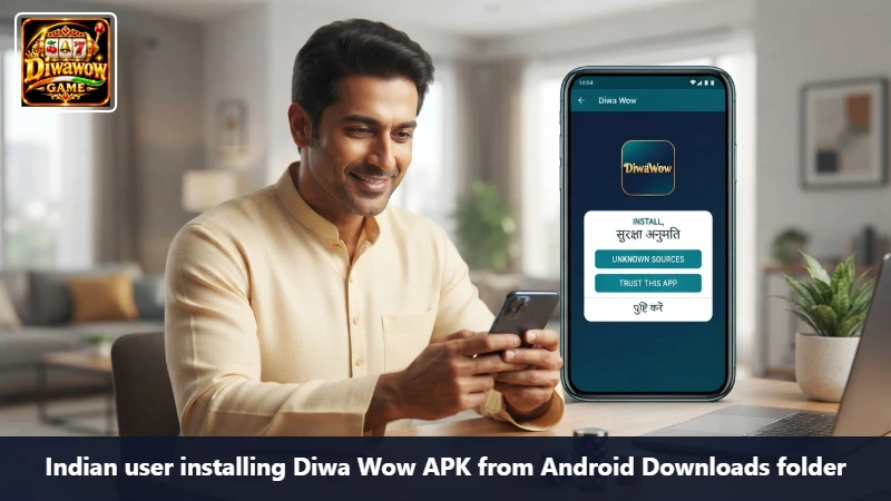Indian user installing Diwa Wow APK from Android Downloads folder