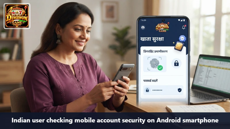Indian user checking mobile account security on Android smartphone