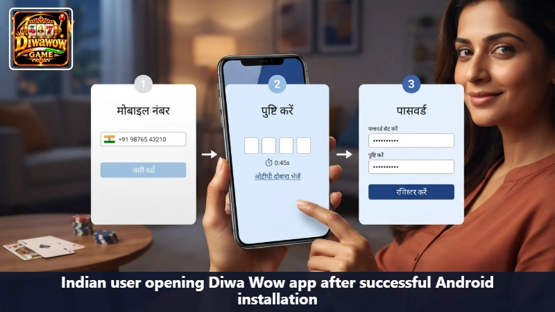 Indian user opening Diwa Wow app after successful Android installation