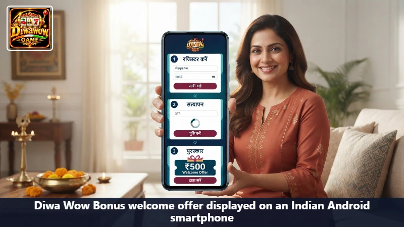 Diwa Wow Bonus welcome offer displayed on an Indian Android smartphone