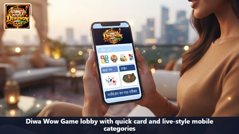 Diwa Wow Game lobby with quick card and live-style mobile categories