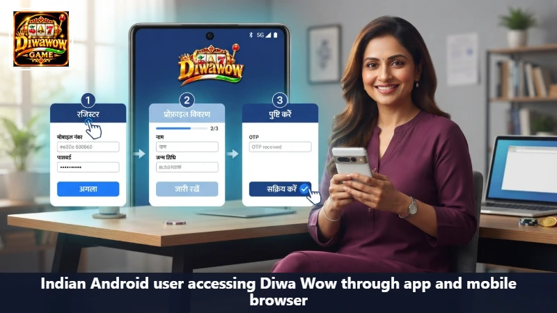 Indian Android user accessing Diwa Wow through app and mobile browser