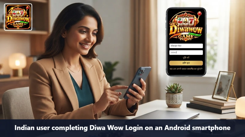 Indian user completing Diwa Wow Login on an Android smartphone