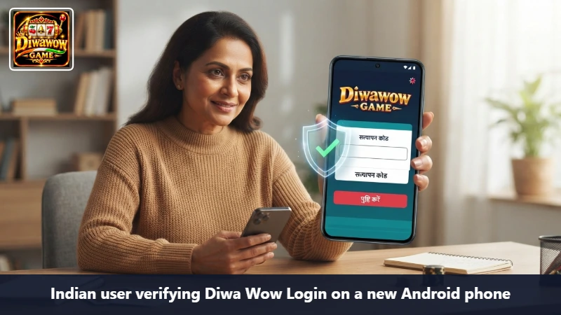 Indian user verifying Diwa Wow Login on a new Android phone