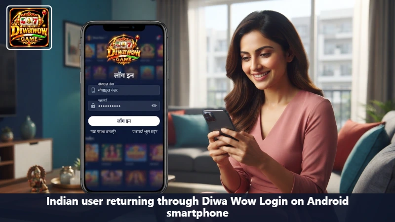 Indian user returning through Diwa Wow Login on Android smartphone