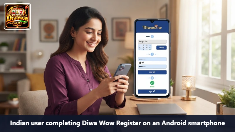 Indian user completing Diwa Wow Register on an Android smartphone