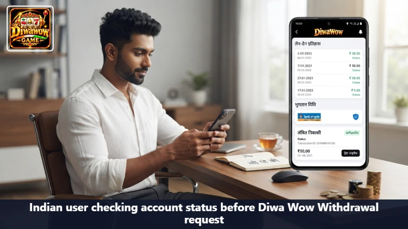 Indian user checking account status before Diwa Wow Withdrawal request